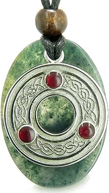 Amulet Celtic Triquetra Protection Knot Moss Agate Good Luck Pendant Necklace