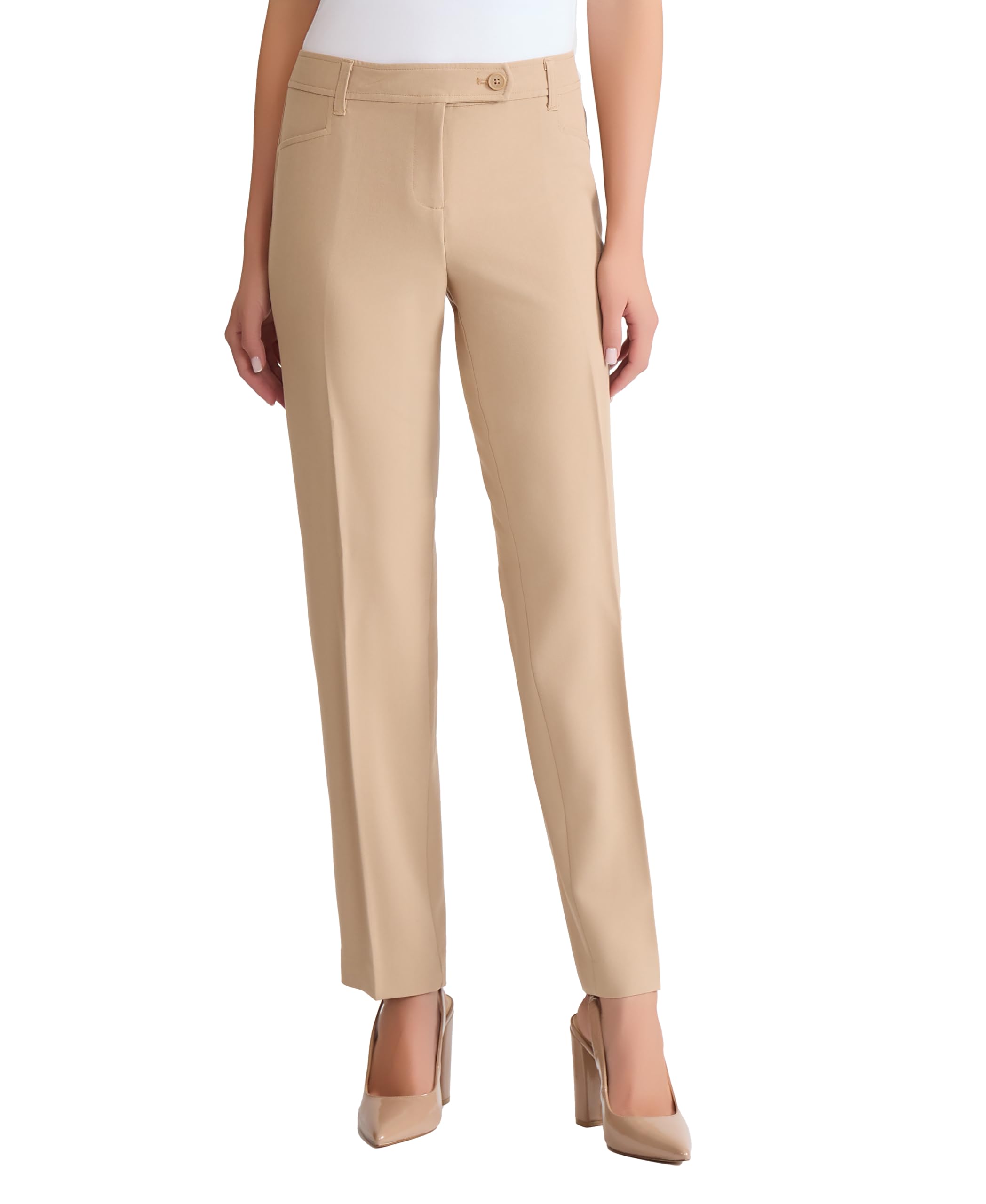 Jones New York Womens Bi Stretch Fly Front Duke Slim Leg Pant - PralinePants