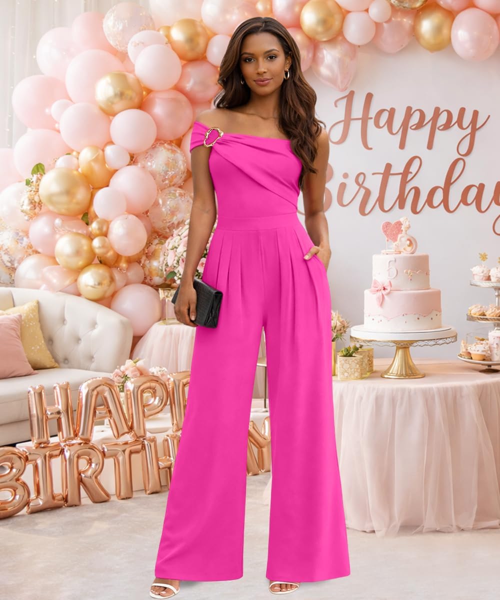 knowfashionstyle Jumpsuit For Women Dressy Off Shoulder Casual Wide Leg Pants Formal Jumpsuits Party Sexy One Piece Outfits