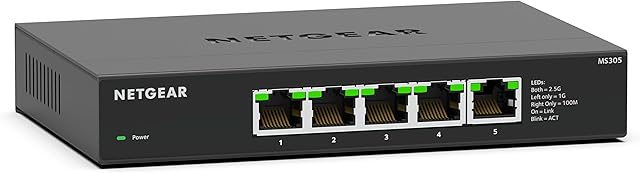 NetGEAR (MS305) 5-portowy przełącznik Ethernet Series RJ45 Multi-Gigabit , 5X 1G/2,5G, instalacja na biurku lub ścianie, idealna do korzystania z połączeń światłowodowych z 2GB, Plug and Play