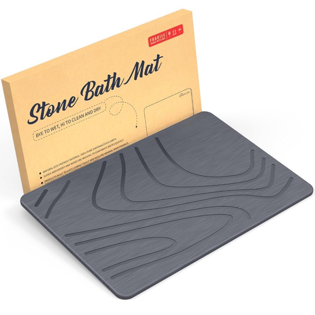 BELADOR Rubber- Stone Bath Mat, Diatomaceous Earth Shower Rectangular Shape Mat, Non-Slip Super Absorbent Quick Drying Bathroom Floor Mat, Natural, Easy to Clean (Dark Grey Wave, Small)-image-23