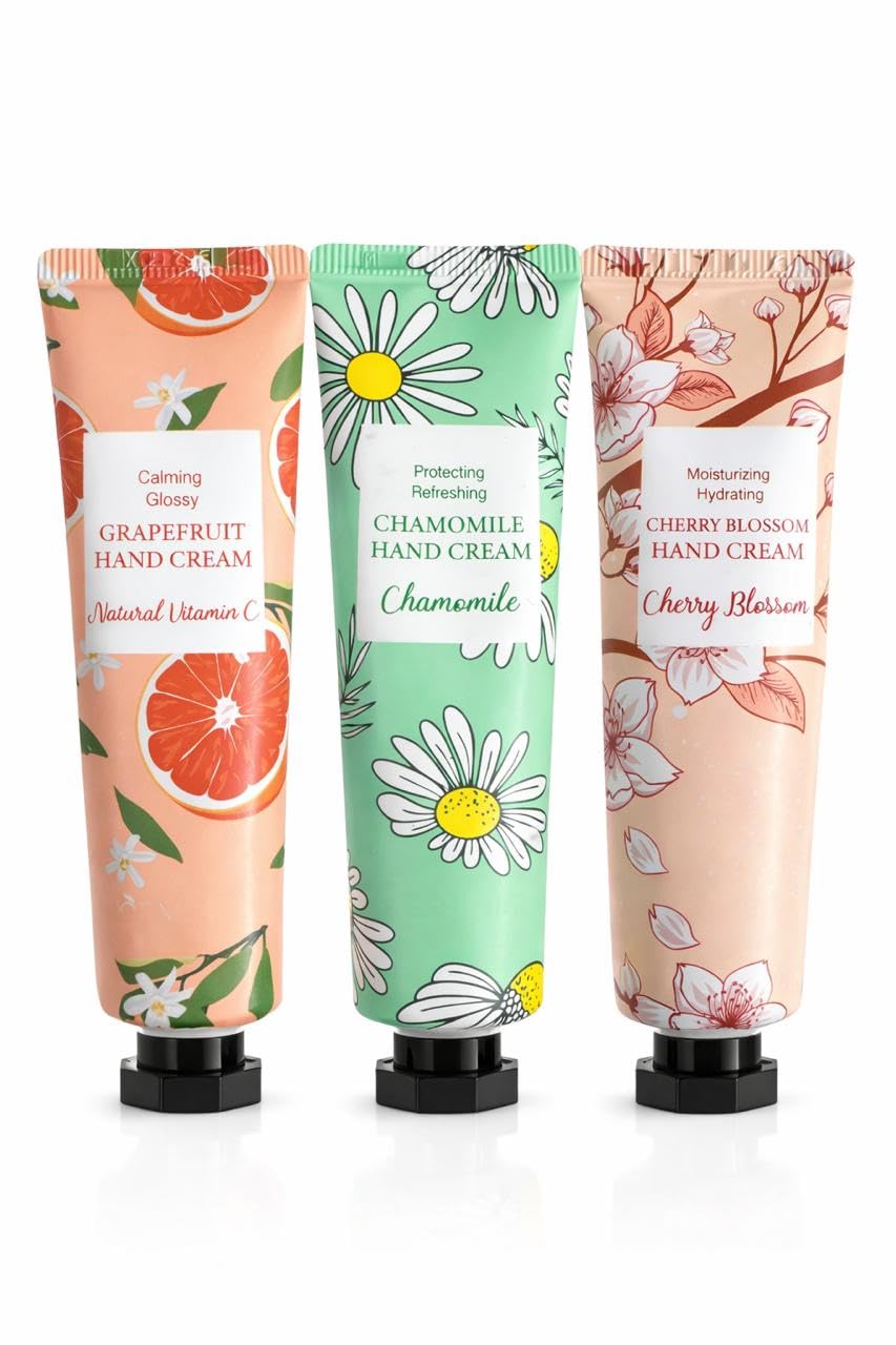 Hand Cream Set, 3 Pack, Grapefruit with Vitamin C, Chamomile, Cherry Blossom, Moisturizing and Hydrating-image-25