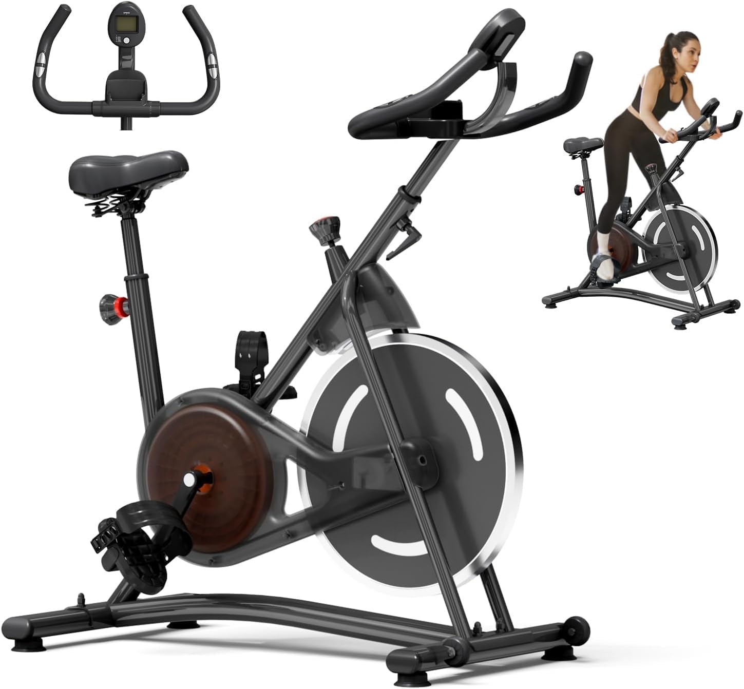 HOELLL Exercise Bike with Exclusive Heart Rate Sensor and APP Sync, Stationary Bikes for Home with Continuously Variable Resistance, Compact Indoor Cycling Bike with Tablet Mount