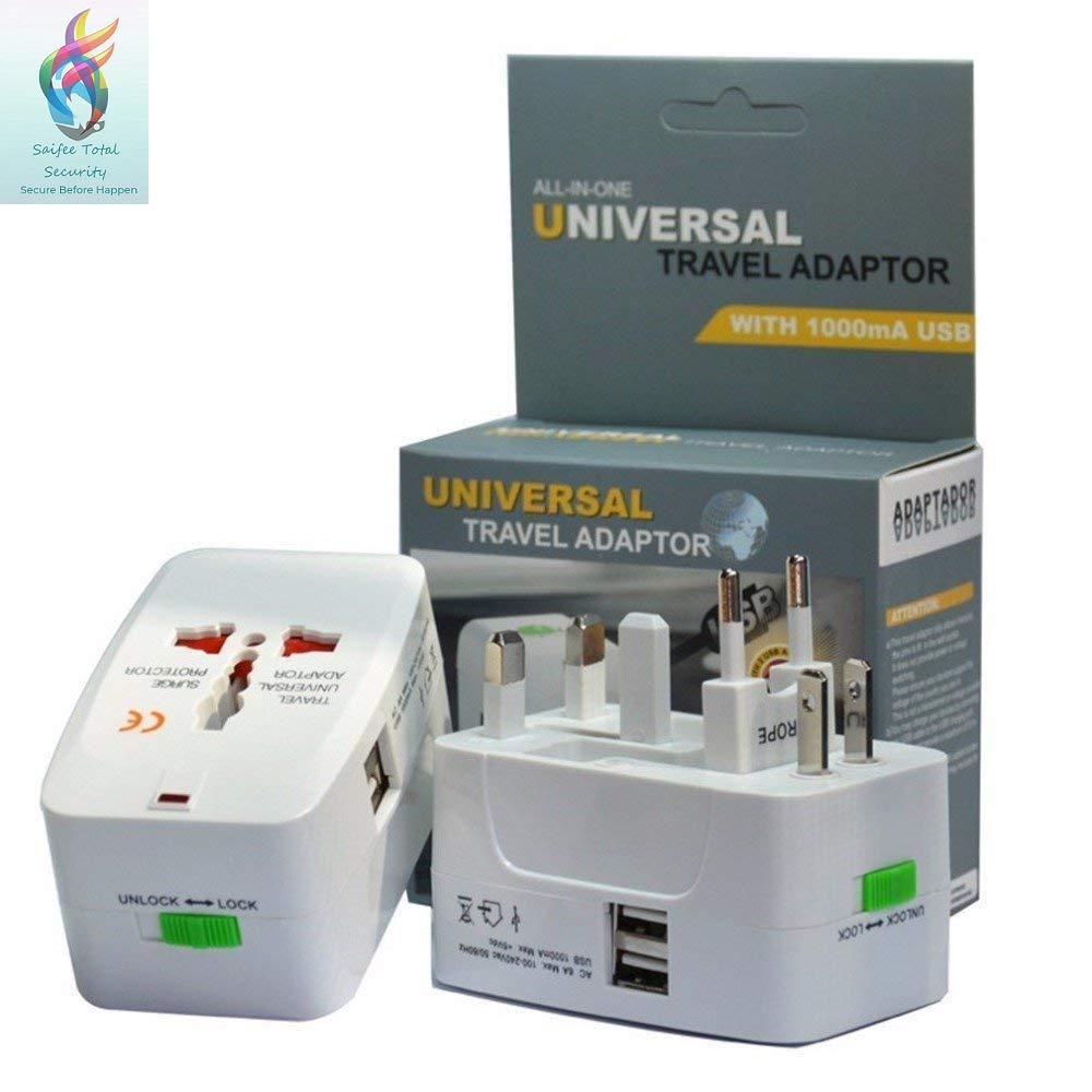 STS® All in one Universal Travel Adapter with 2000 mA MAX. +5Vdc Built in Dual USB Charger Ports More Than 150 Countries (White) Including Travel Pouch.-image-33
