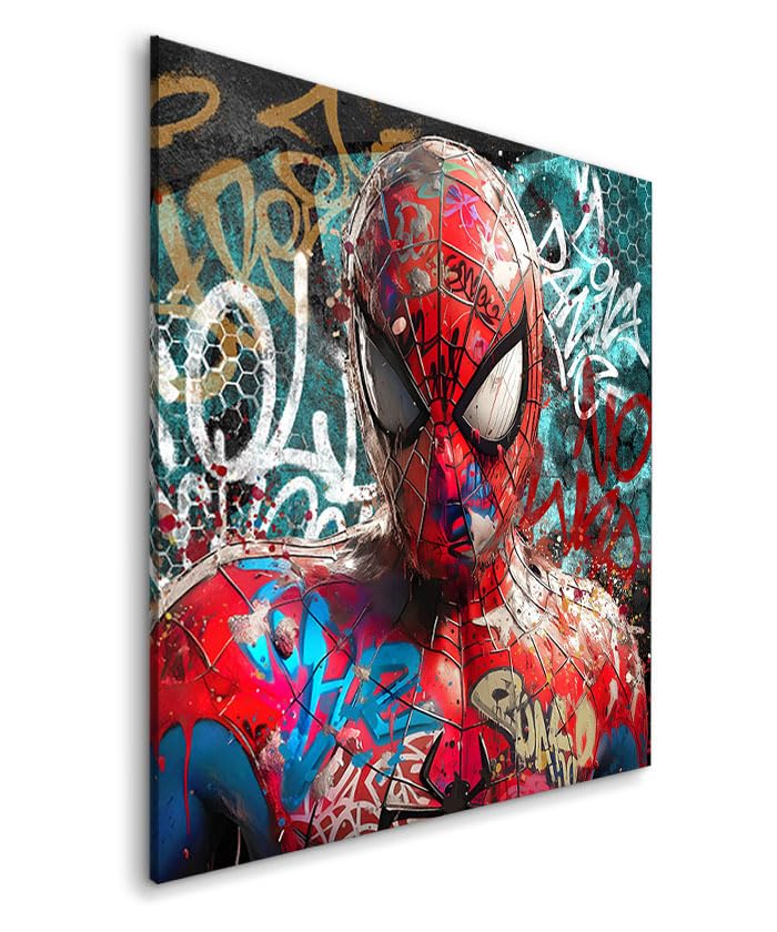 Tableau décoratif Spiderman Trash graffiti Street art - Toile imprimée sur châssis - Décoration Murale Salon Chambre (80cm x 80cm)