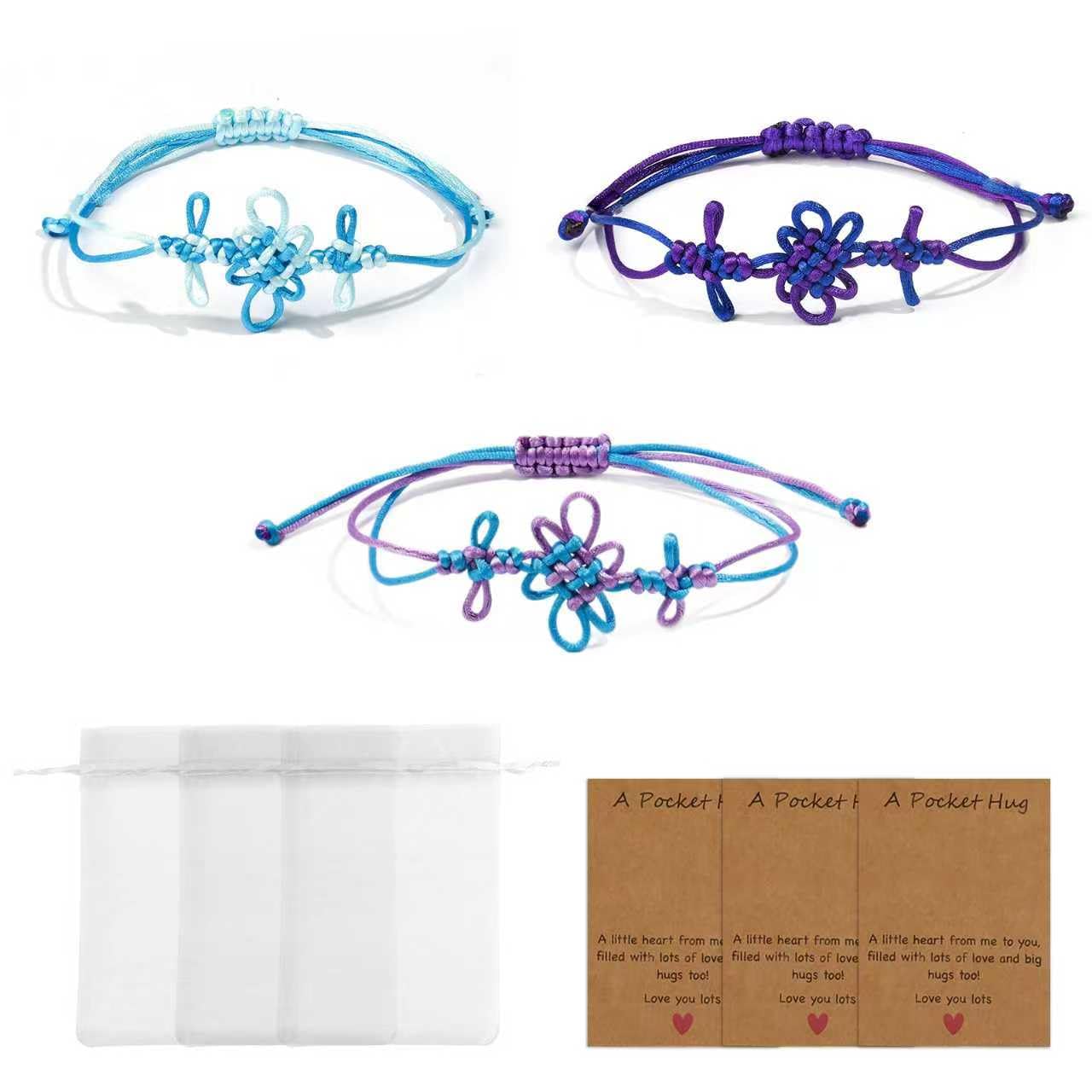 AZY Demon Hunter Friendship Bracelets Set – 3PCS Handmade Chinese Knot Bracelets with 3 Organza Gift Bags & 3Pocket Hug Cards – Kpop Demon Hunters Merch for Friends, Couples & Fans