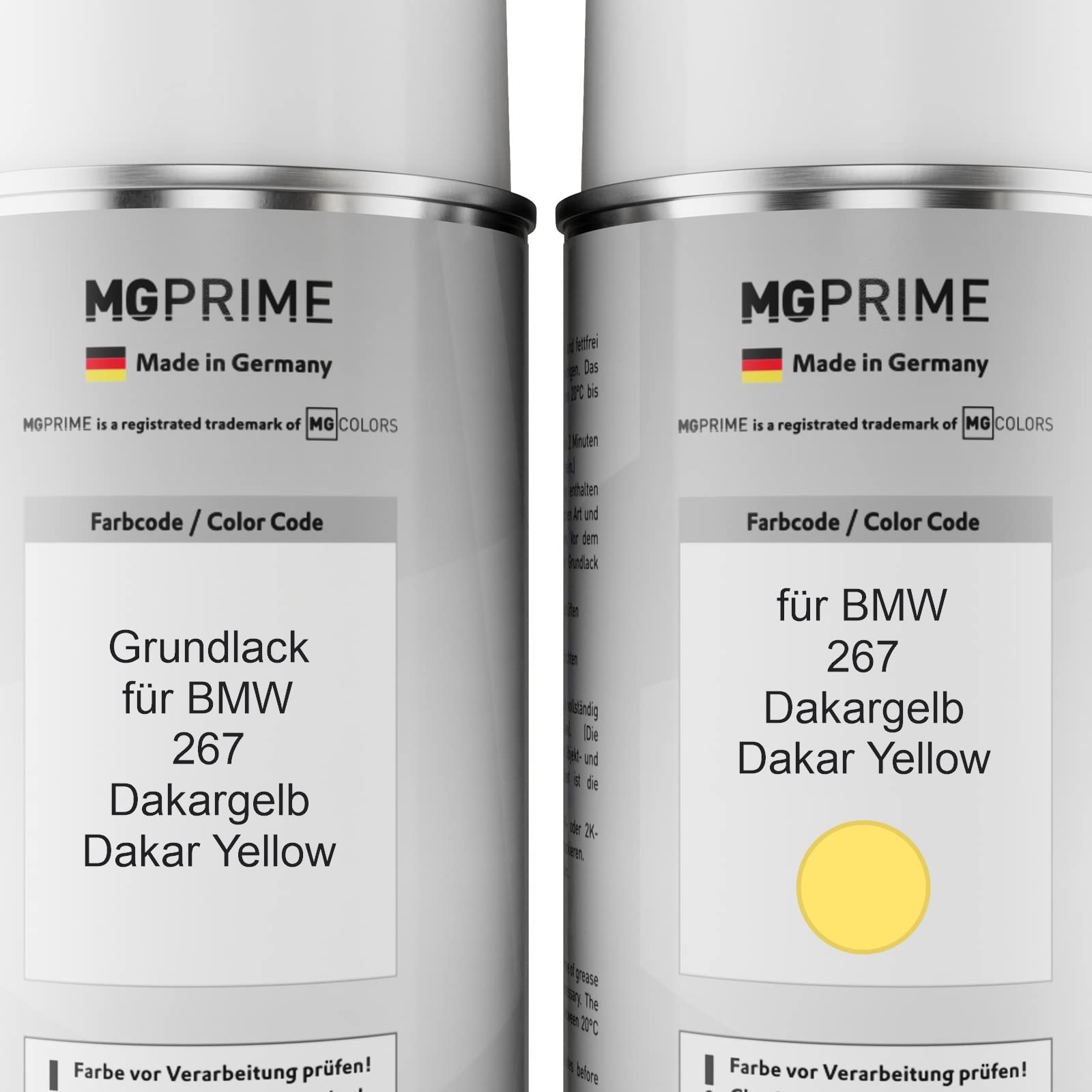 MG PRIME Autolack Set Spraydosen für BMW 267 Dakargelb/Dakar Yellow +2K | Set aus Grundlack + Basislack + 2K Klarlack, Sprühdosen 400ml