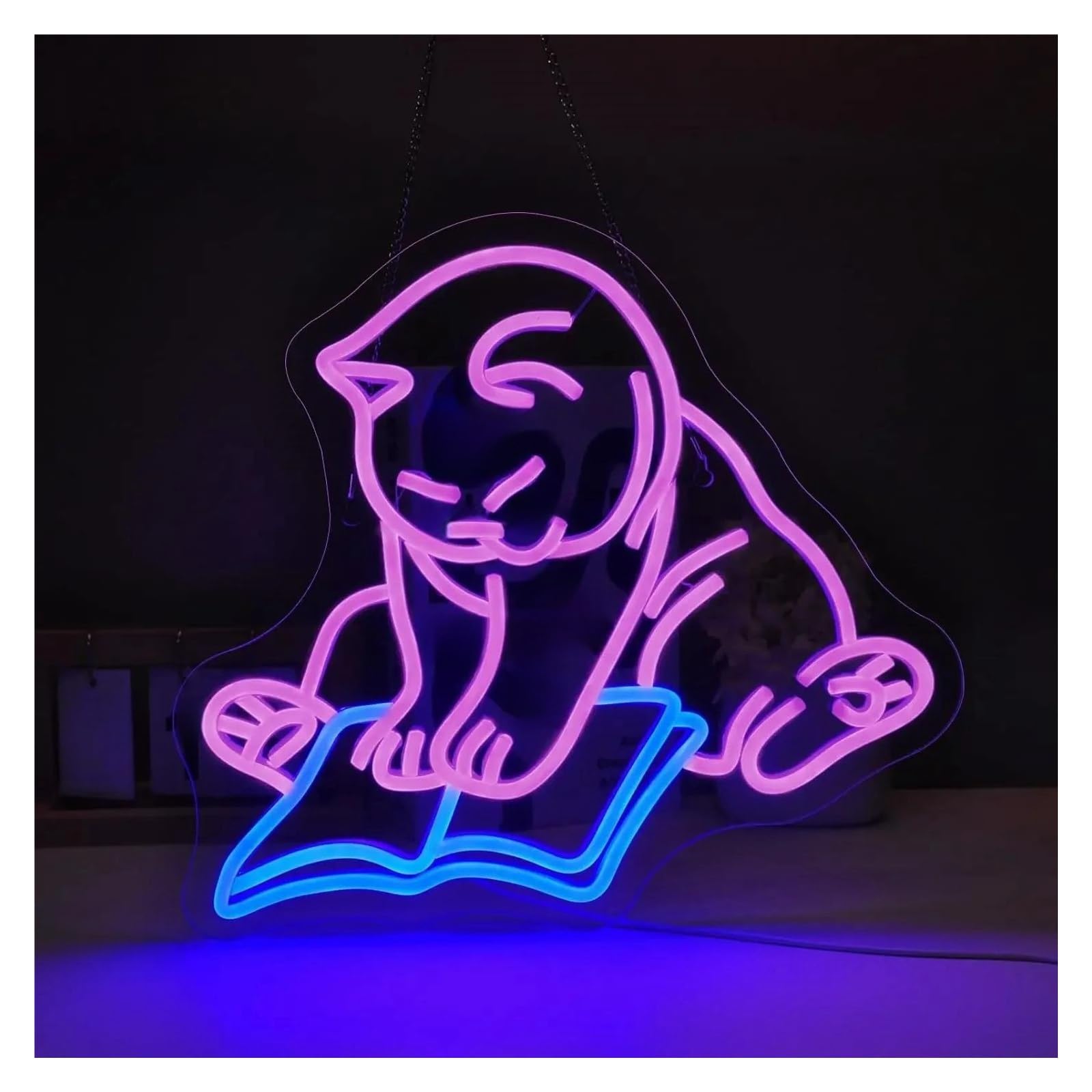 LED néon signe Panneau Néon Led Pour Livre De Lecture De Chat Alimenté Par USB Intensité Variable, Pour Mur Lumière Intérieure Décoration De Salle Vacances 35cm×31.7cm