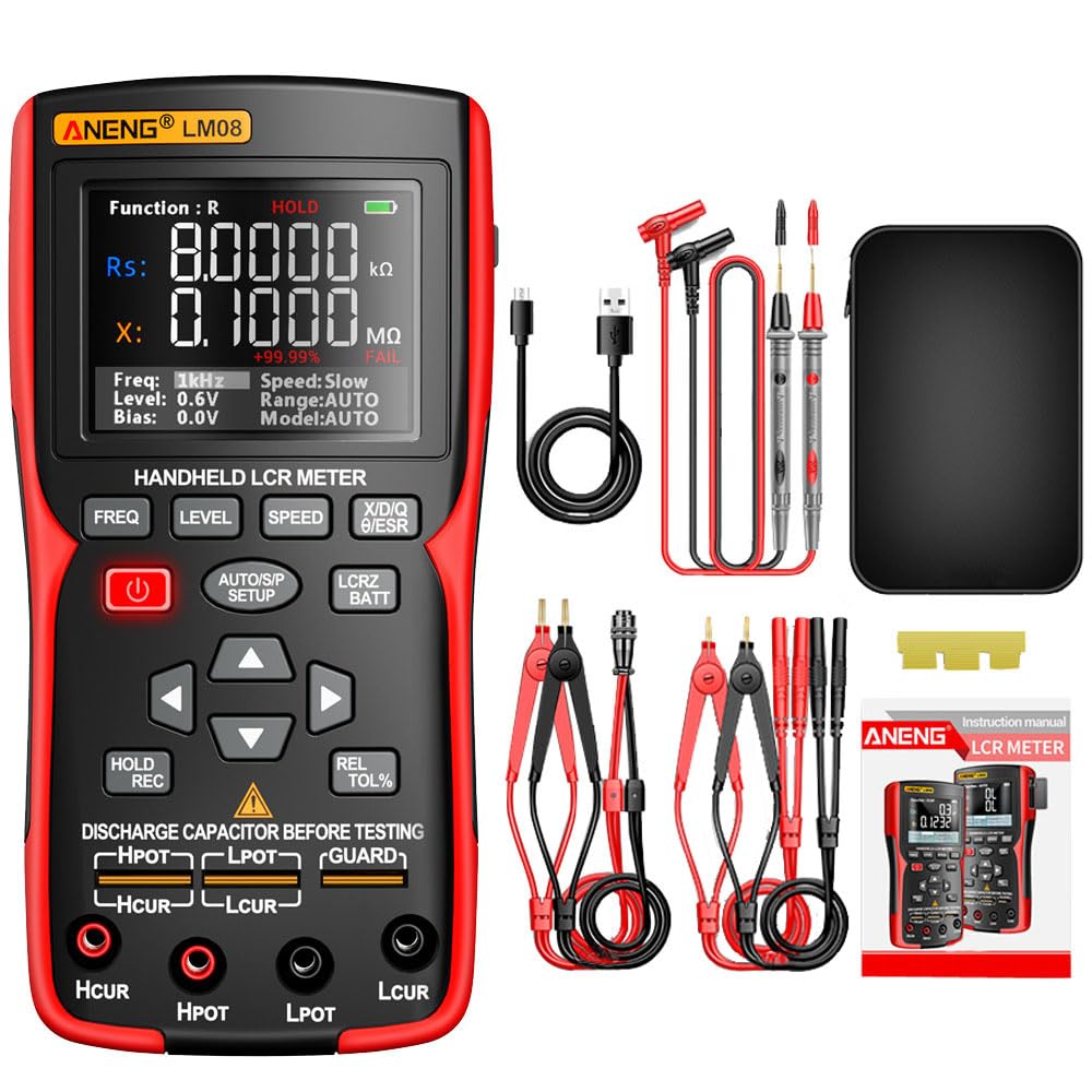 LM08 Handheld LCR Meter Resistance Capacitance Inductance Electronic Component Measurement 18650 Automotive Battery Tester & Kelvin Line