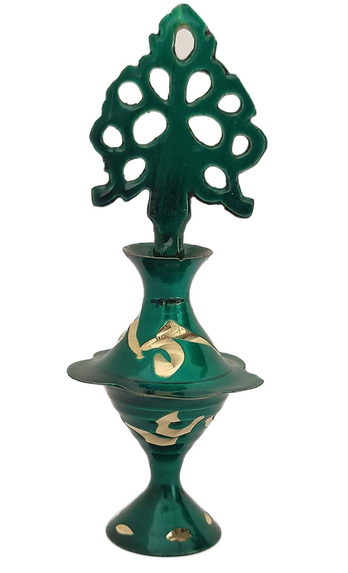 Sharvgun Vintage Surmadani, Kohl Bottle With Stick, Eye Liner Pot, Brass Surma Dani Box Kajal Holder Islamic Make Up Accessories-3.2" Tall Teal Green