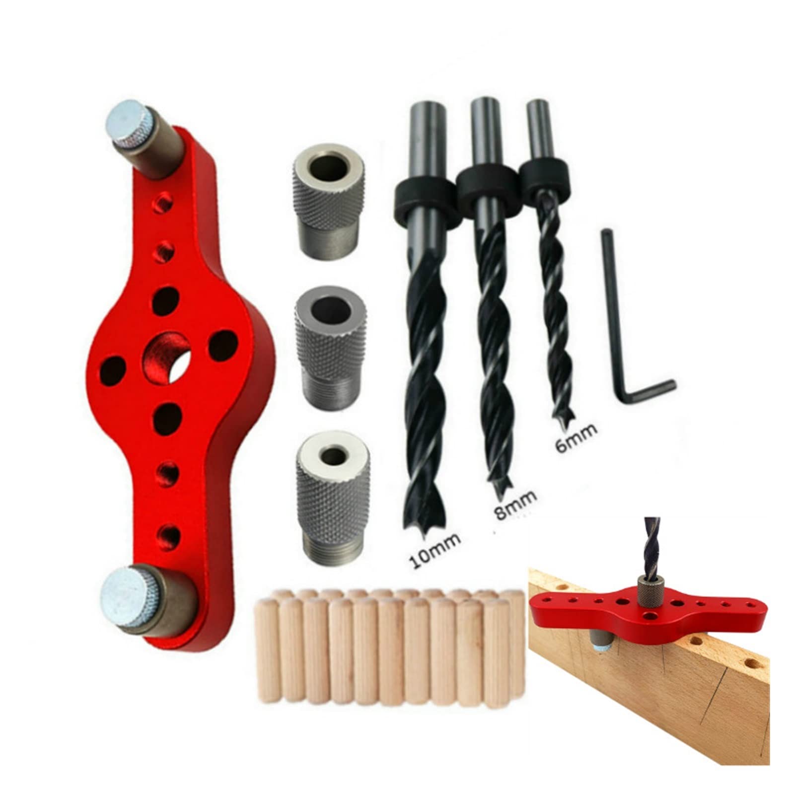 Plantilla vertical de aleación para agujeros de bolsillo, localizador de perforación de carpintería de 6/8/10 mm, kit de guía de taladro autocentrante para carpintería, perforadora manual para uso en
