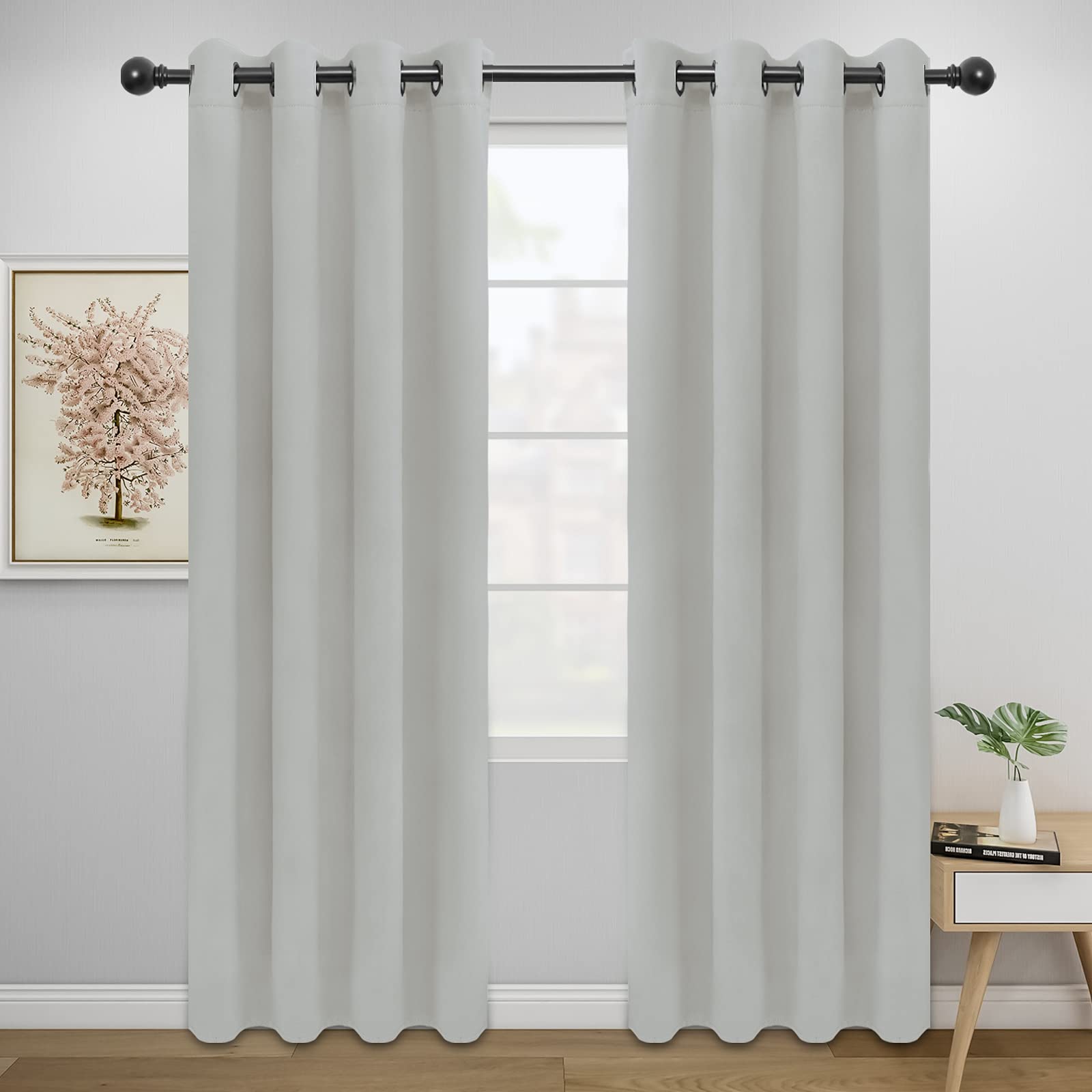 Easy-Going Blackout Curtains for Bedroom, Solid Thermal Insulated Grommet and Noise Reduction Window Drapes, Room Darkening Curtains for Living Room, 2 Panels(52x84 in, Greyish White) โ image 1
