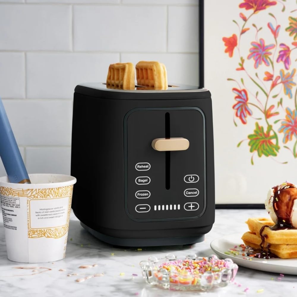Premium 2 Smart 2-Slice Toaster with Touch-Activated Display, Stainless Steel Digital Toaster with 1.5" Extra Wide Slots, 7 Shade Settings, Countdown Timer, Bagel & Frozen Presets (Black)
