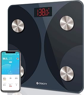 Etekcity Smart Digital Weight Scale Bathroom Body Fat Analyzer Tracks 12 Key Compositions 400 lbs, Black
