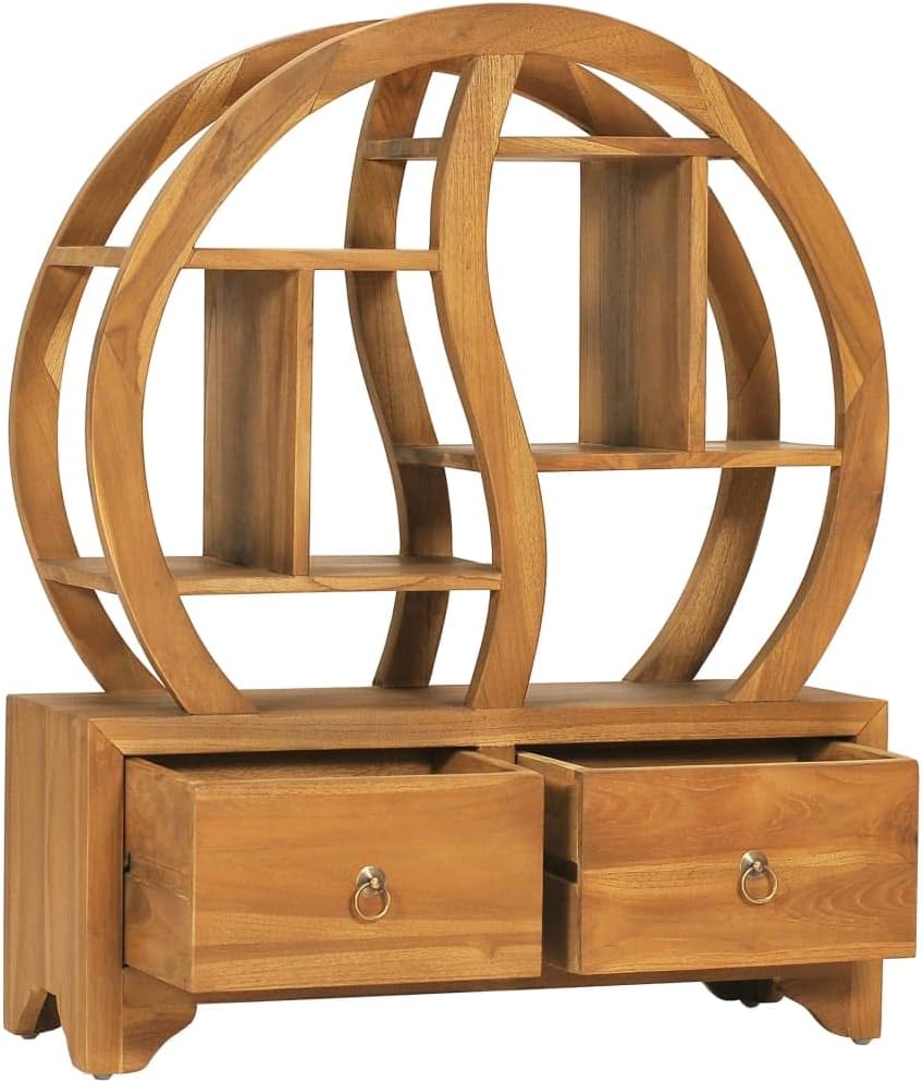 Solid Teak Wood Yin Yang Cabinet with Shelf for Living Room Storage and Display, 4 Drawers and Shelves for Organizing Essentials, Durable Construction and Classic Design
