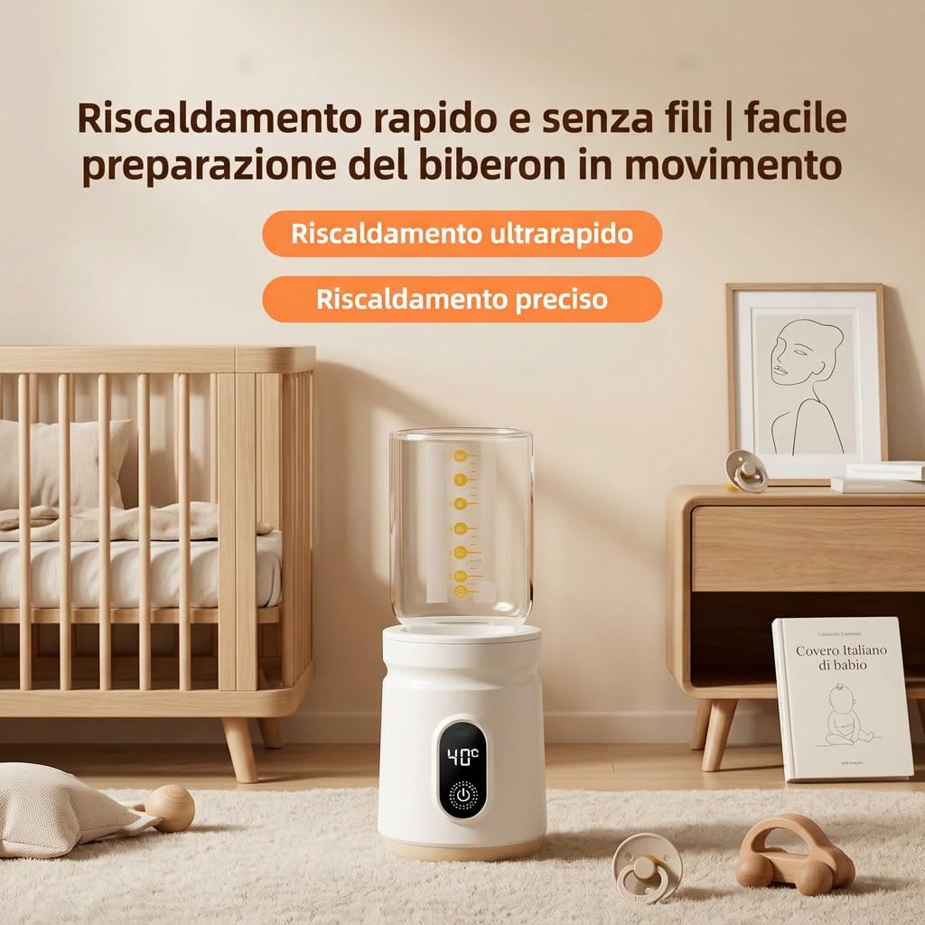 VEO - The First Portable Battery-operated Bottle Warmer Scaldabiberon Portatile Ricaricabile 70 Gradi con Funzionamento a un Solo Pulsante per Neonati e Famiglie Attive