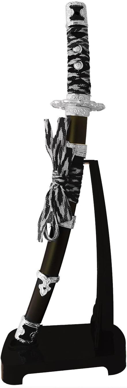 Table Top Twin Japanese Red Samurai Sword Letter Opener 12-Inch w/Stand (Black & White)