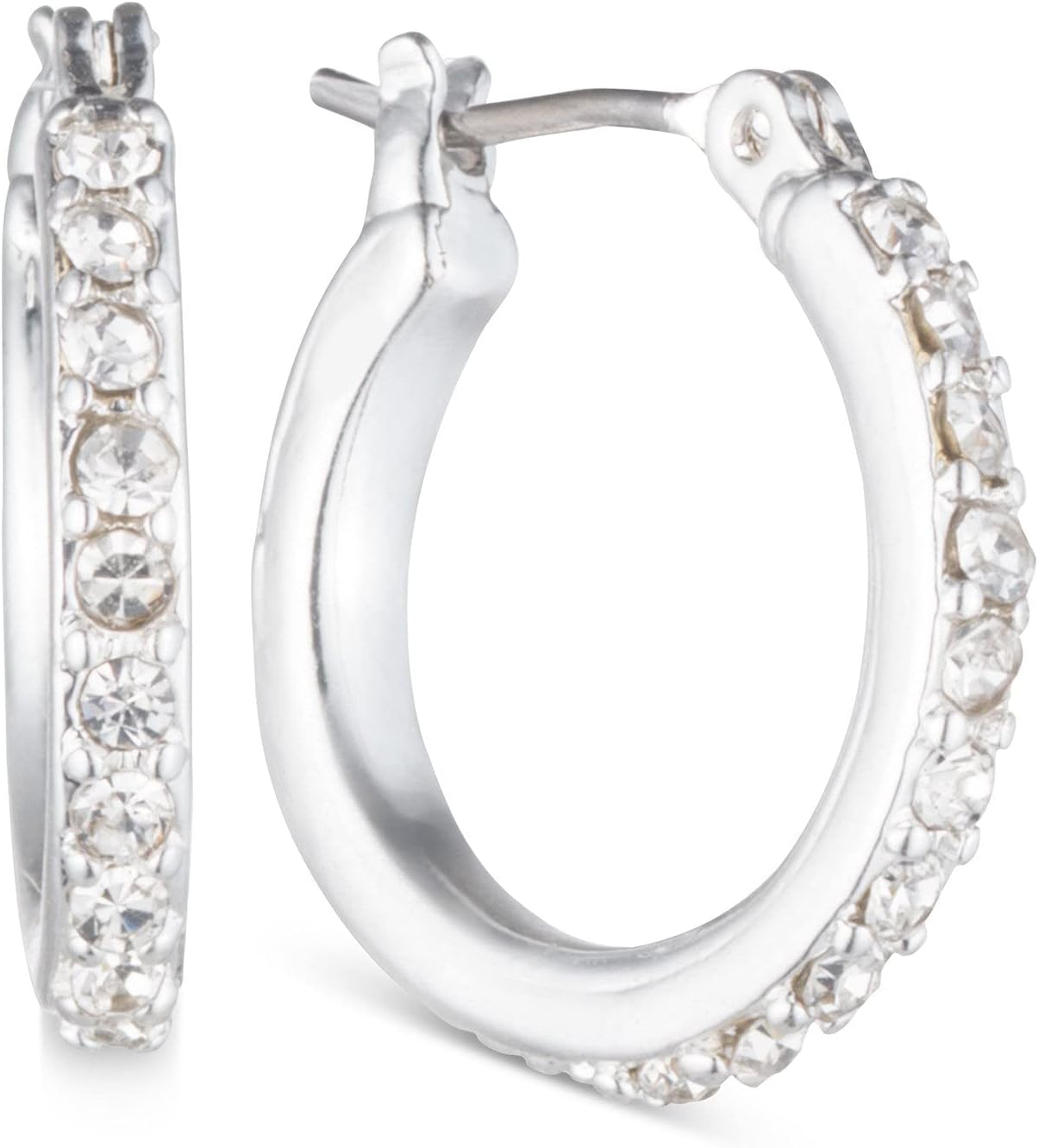 "Classics" Silver-Tone Click It Crystal Hoop Earrings