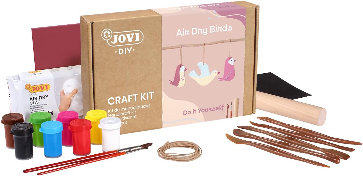 Jovi | Pottery Kit for Adults and Beginners | 1.1 lb Air Dry Clay, Tempera Paints, Sculpting Tools | No Oven Needed, Non-Toxic, Step-by-Step Guide | Creative Craft Set for Home Pottery