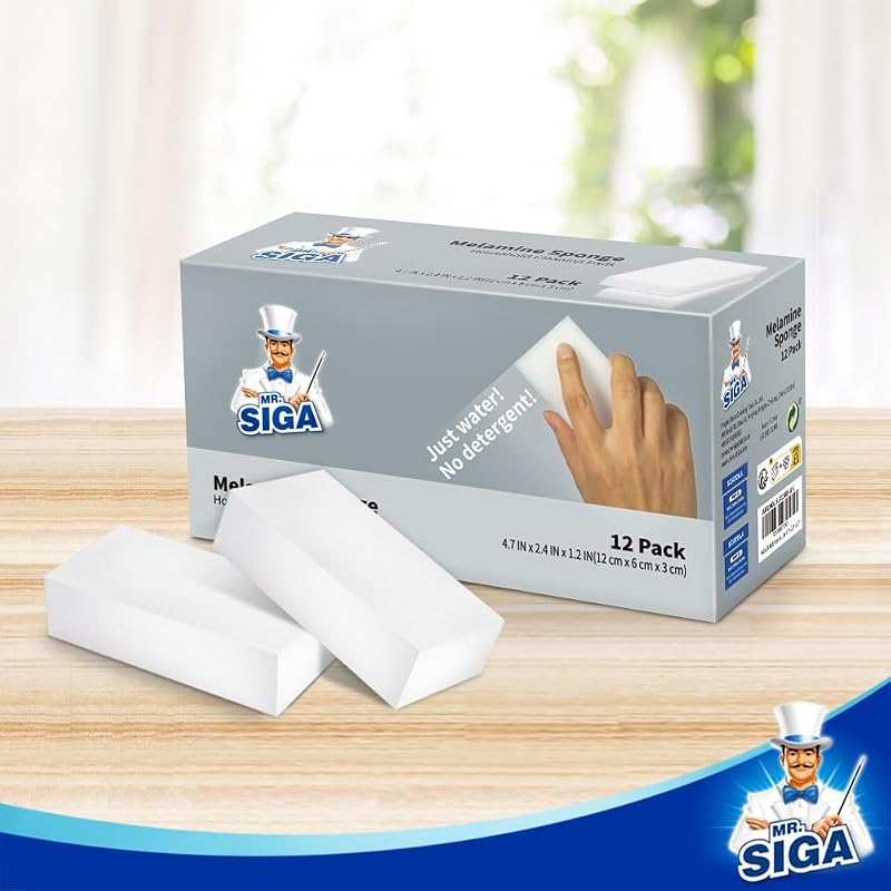 MR.SIGA Melamin Csodaszivacs Konyhai és Háztartási Tisztításhoz - 12 db-os Fehér Tisztítószivacs Készlet Makacs Szennyeződésekhez (12x6x3 cm