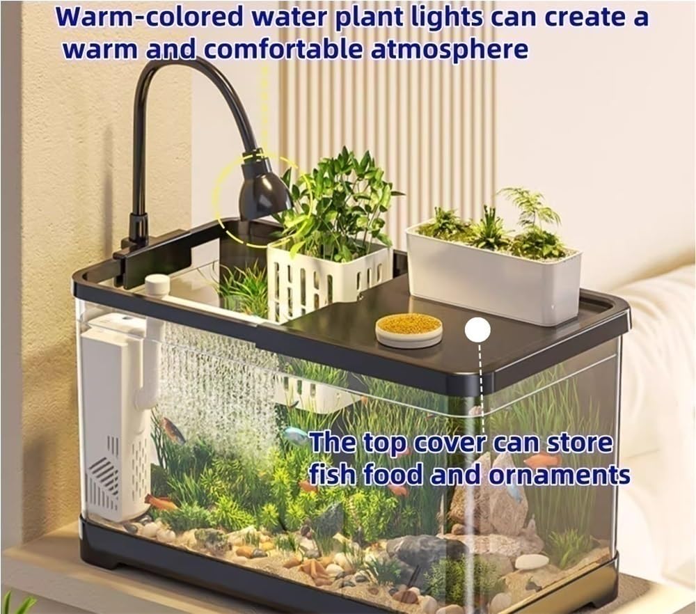 Acquario per pesci da 3 galloni, piccolo acquario con luce, kit per acquario, con sistema di filtraggio, adatto per soggiorno, ufficio, studio (bianco, 18,3 x 19,6 x 30,5 cm)
