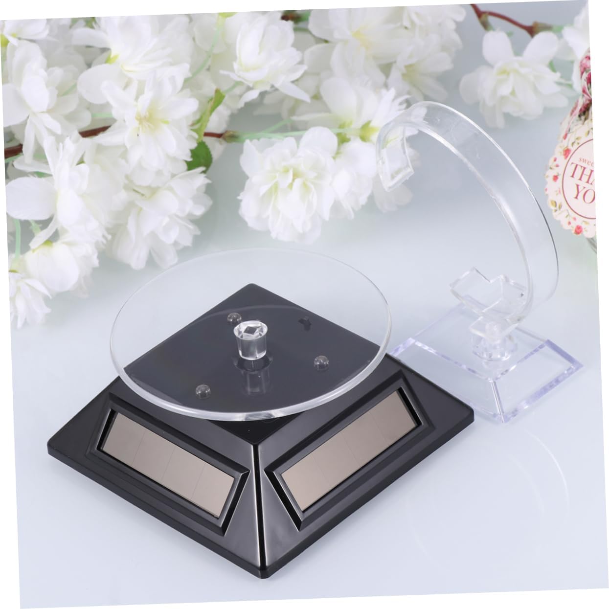 PRETYZOOM Solar-powered Rotating Display Stand for Jewelry Watch Phone Rotating Platform Display Holder Light