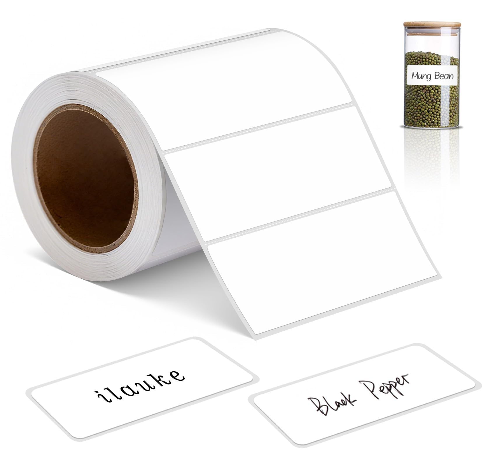 Ilauke 300 White Labels 89x36mm Sticky Labels on a Roll, Waterproof and Oil-Proof Self-Adhesive Large Printer White Label Stickers for Address Name Moving Envelope Jar Storage Food Container