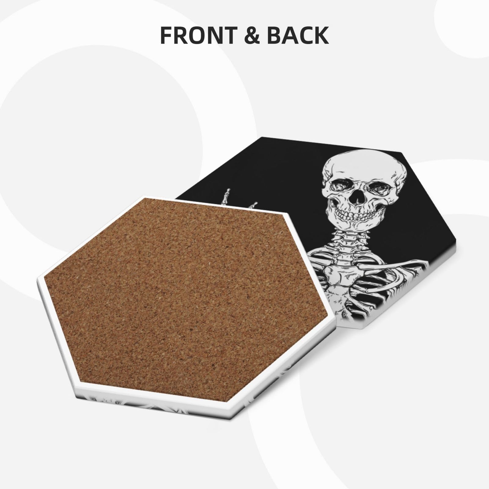 Set di 4 sottobicchieri decorativi in ceramica con stampa teschio