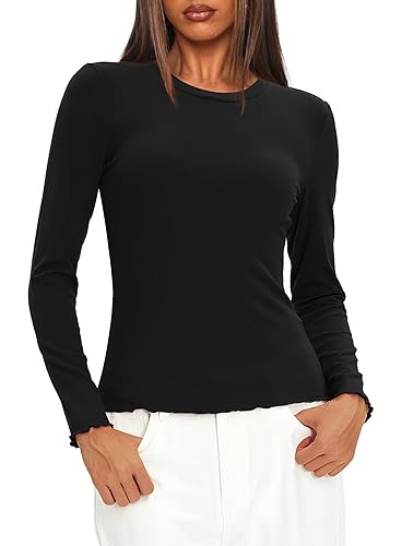 Darong Women Long Sleeve Shirts Slim Fit Tops Basic Tee