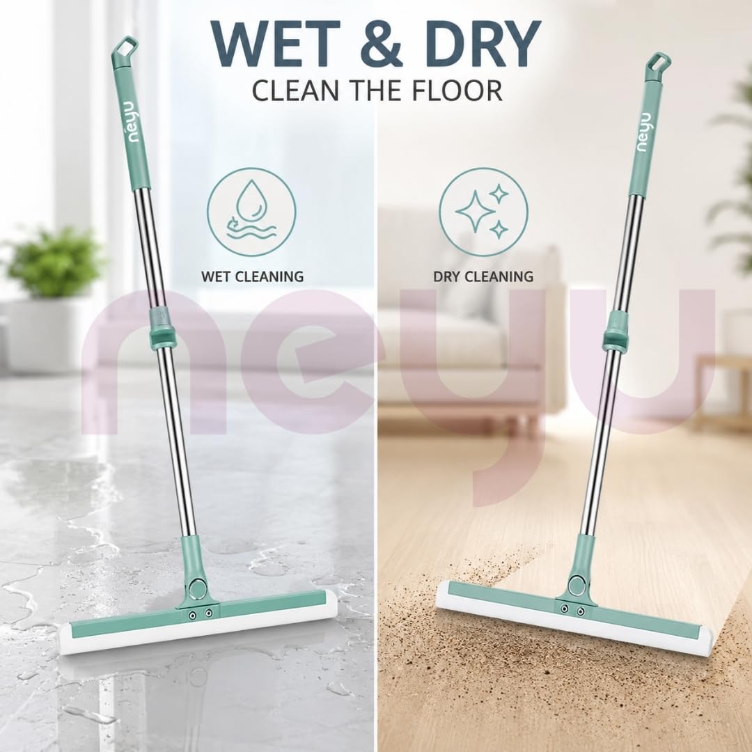 NEYU Heavy Duty Bathroom Wiper with 180-Degree Swivel Head | Multifunctional Magic Broom Floor Wiper | 50-Inch Rotating Floor Squeegee with Long Handle Adjustable (1 Piece) 2
