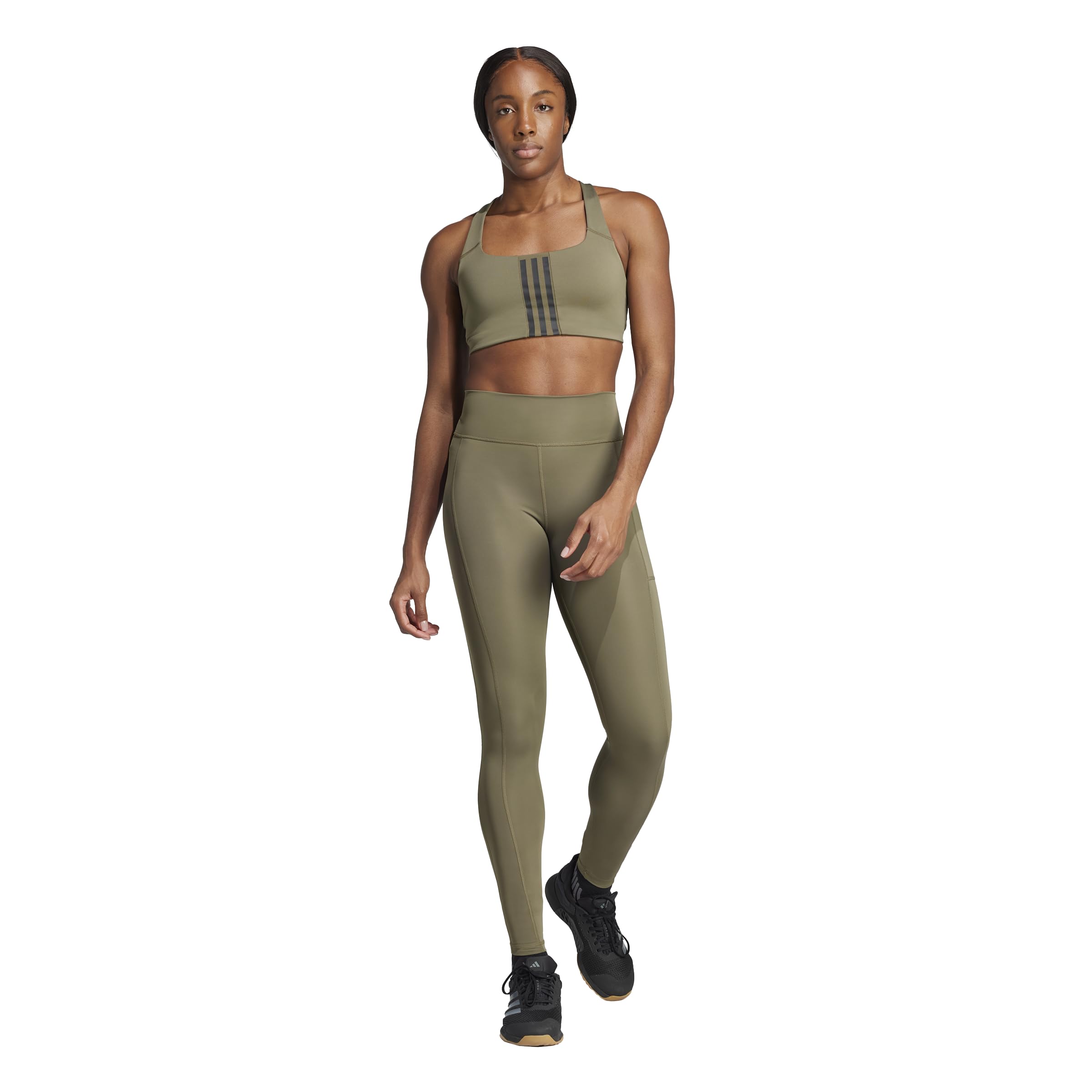 adidas Mallas de entrenamiento para mujer Optime de longitud completa, Olive Strata, XS