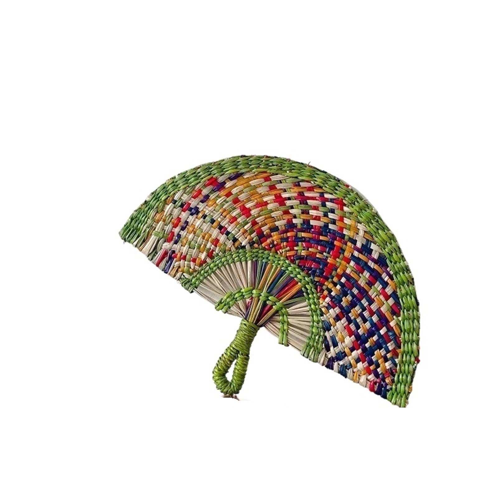 VOPLIVAT Woven Hand Fan, Straw Hand Woven Fan Multicolor 30x23/42x28 cm Handheld Wall Decoration(Green-s)