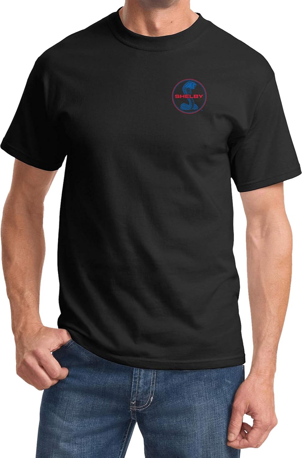 Ford Mustang T-Shirt Shelby Blue and Red Logo Pocket Print
