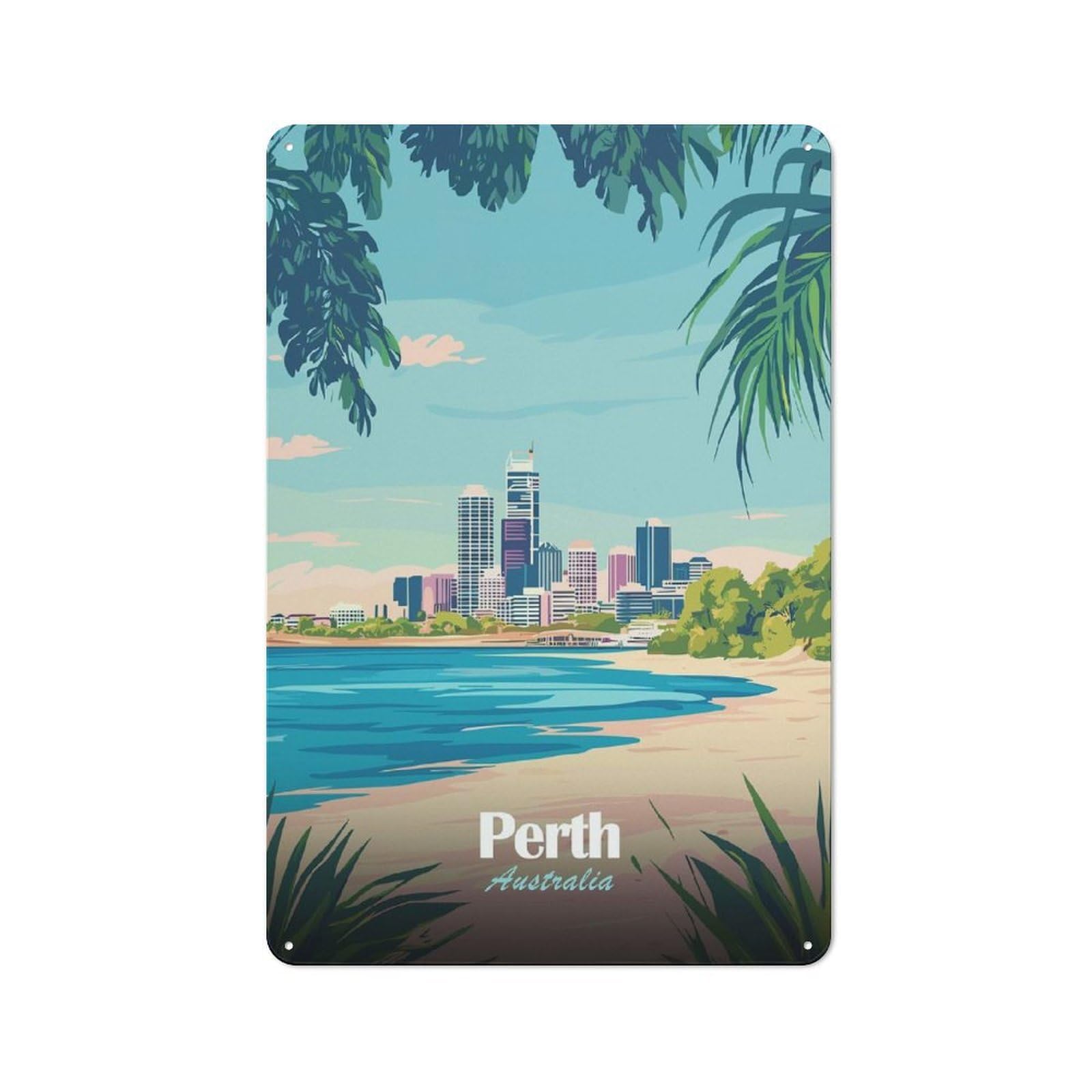 Junmoney Style-18 Shed Style Perth Skyline Tin Sign 30X20cm, Utility Space Decor For Greenhouse, Garden Room, Cafe Or Entryway