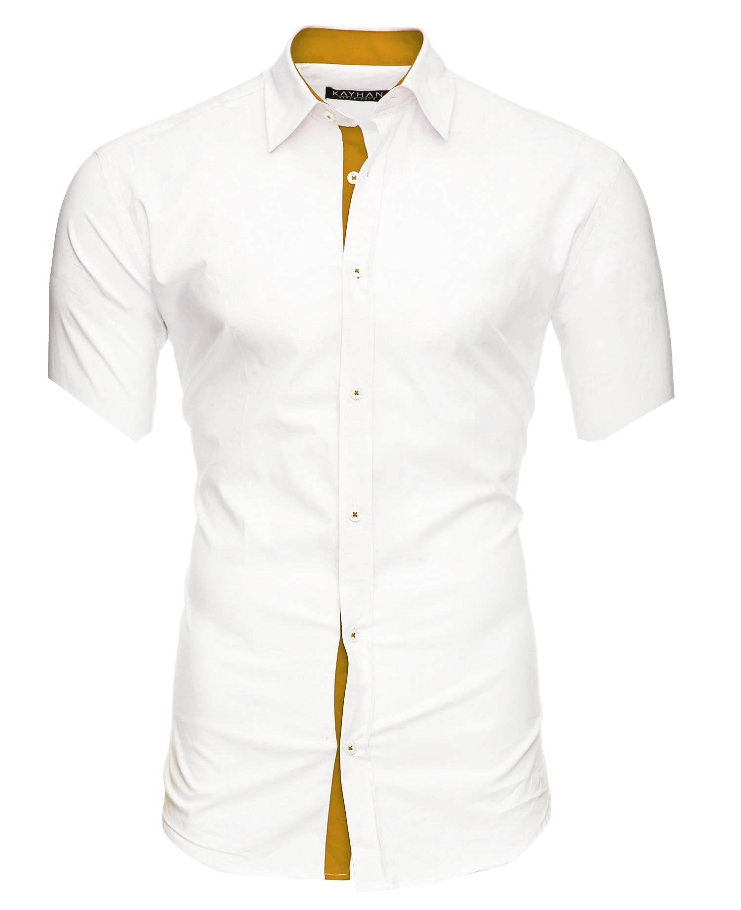 Kayhan Camisas Hombres Camisa Hombre Manga Corta Ropa Camisas de Vestir Slim fácil de Hierro Fit S M L XL XXL-6XL - Modello Caribic