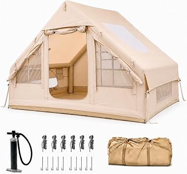 Inflatable Tent with Skylight, 5 Min Easy Setup, Waterproof Oxford, Mosquito Net, Portable Camping Tent for Family Trips, Festivals & Stargazing