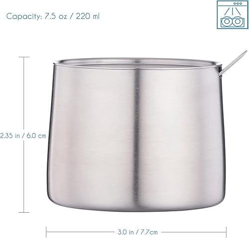 Miniatura 9 de Easyworkz Juego de crema y azucarero de acero inoxidable 304 con cuchara de café, plata cepillada