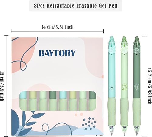 Miniatura 2 de BAYTORY 8 bolígrafos de gel retráctiles borrables, bolígrafos de tinta azul y negra con borrador, escritura suave, cómodos de usar para tomar notas,