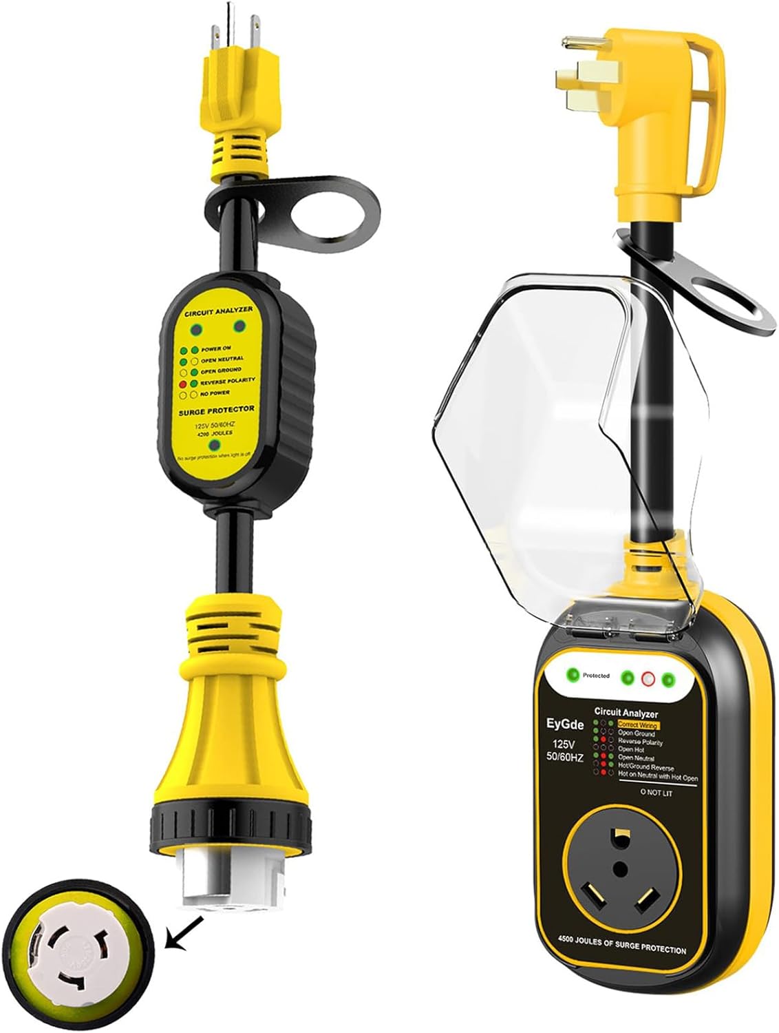 EyGde 50 Amp to 110V RV Adapter with Surge Protector 4200J + 50 Amp to 30 Amp RV Adapter with Surge Protector Waterproof, Circuit Analyzer Power Guard for Camper Travel Trailer