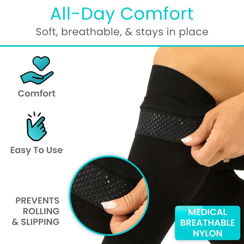 Image of Vive 15-20 mmHg Open Toe Thigh High Compression Socks for Men & Women - Thigh High Compression Stockings & Support Hose for Varicose Veins, Circulation & Pregnancy Support - Over the Knee Leg Sleeve