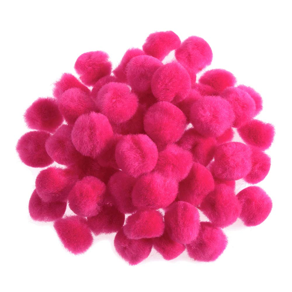 100 Bright Pink 12mm Craft Pom Poms | Fluffy Acrylic Pompoms