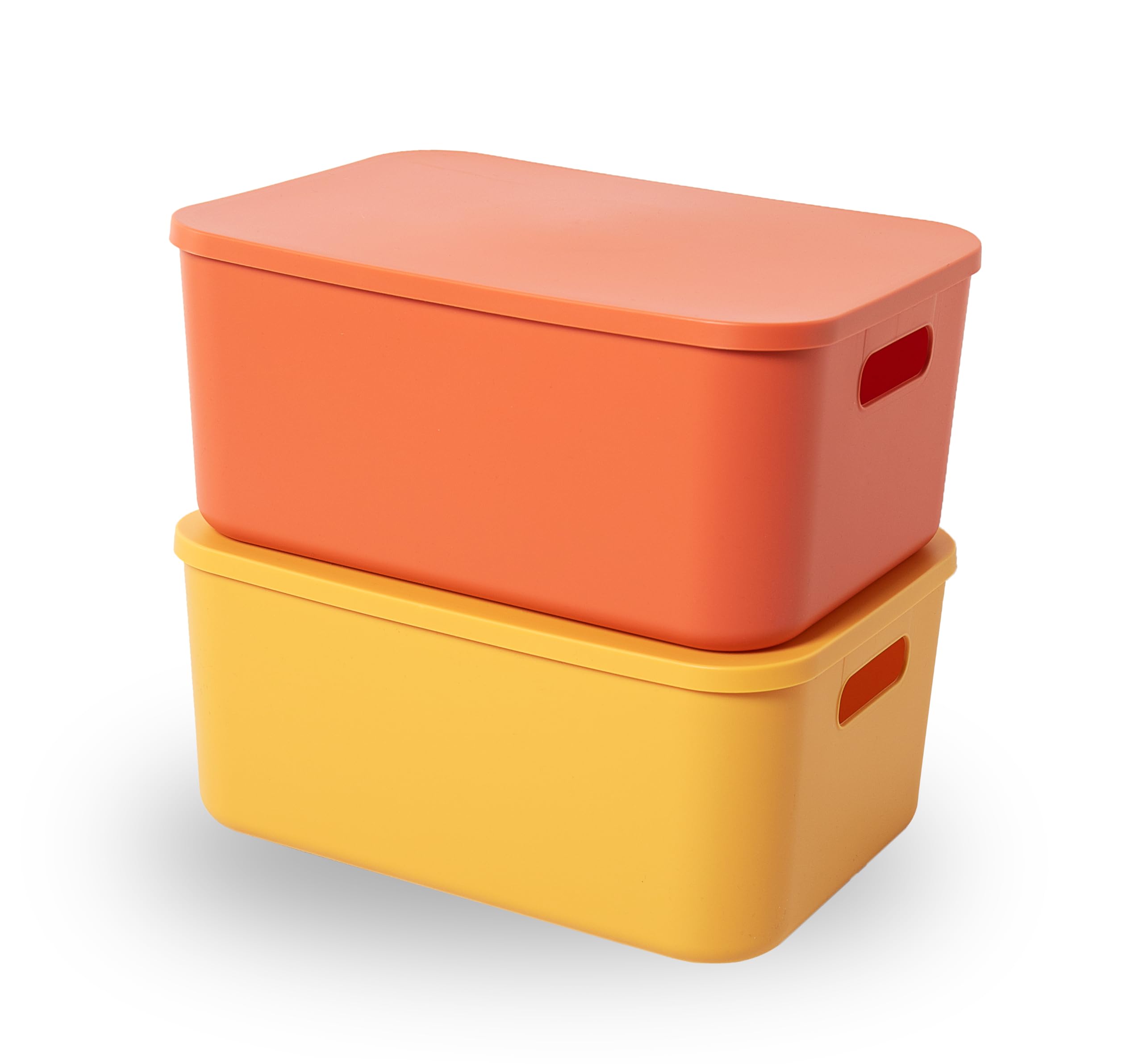 Storage Boxes With Lids, Stackable Plastic Storage Baskets for Shelves Kitchen Bathroom Playroom Classroom Office Nursery, 36 x 26 x16cm, (Medium (Yellow+Orange))