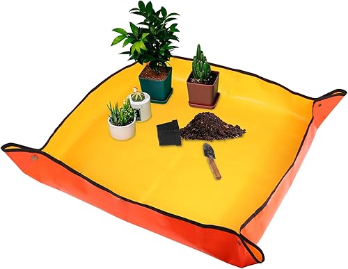 Miniatura 12 de Tapete de trasplante para control de desorden de tierra en macetas, 26.8" x 26.8" tapete impermeable para trasplantar plantas, bandeja para macetas