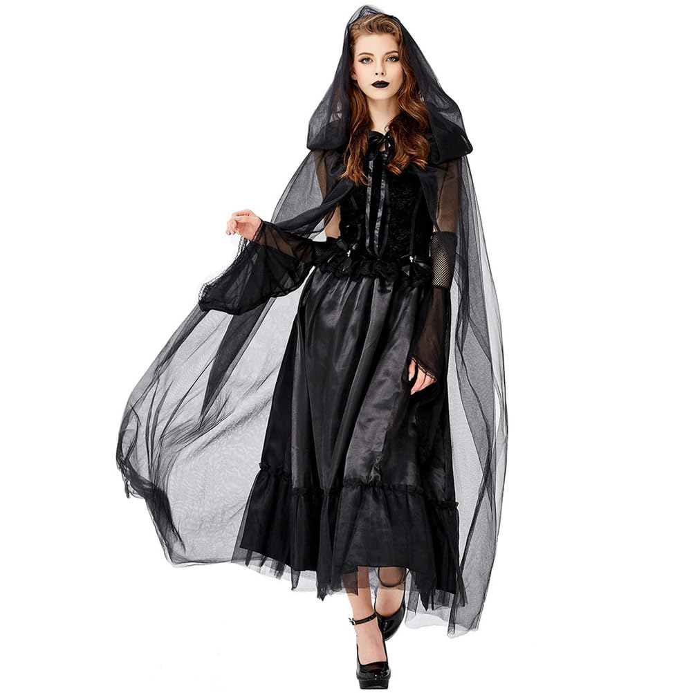 Disfraz De Halloween para Mujer, Vestido De La Parca Bruja Demonio Vampiro Accesorios De Cosplay