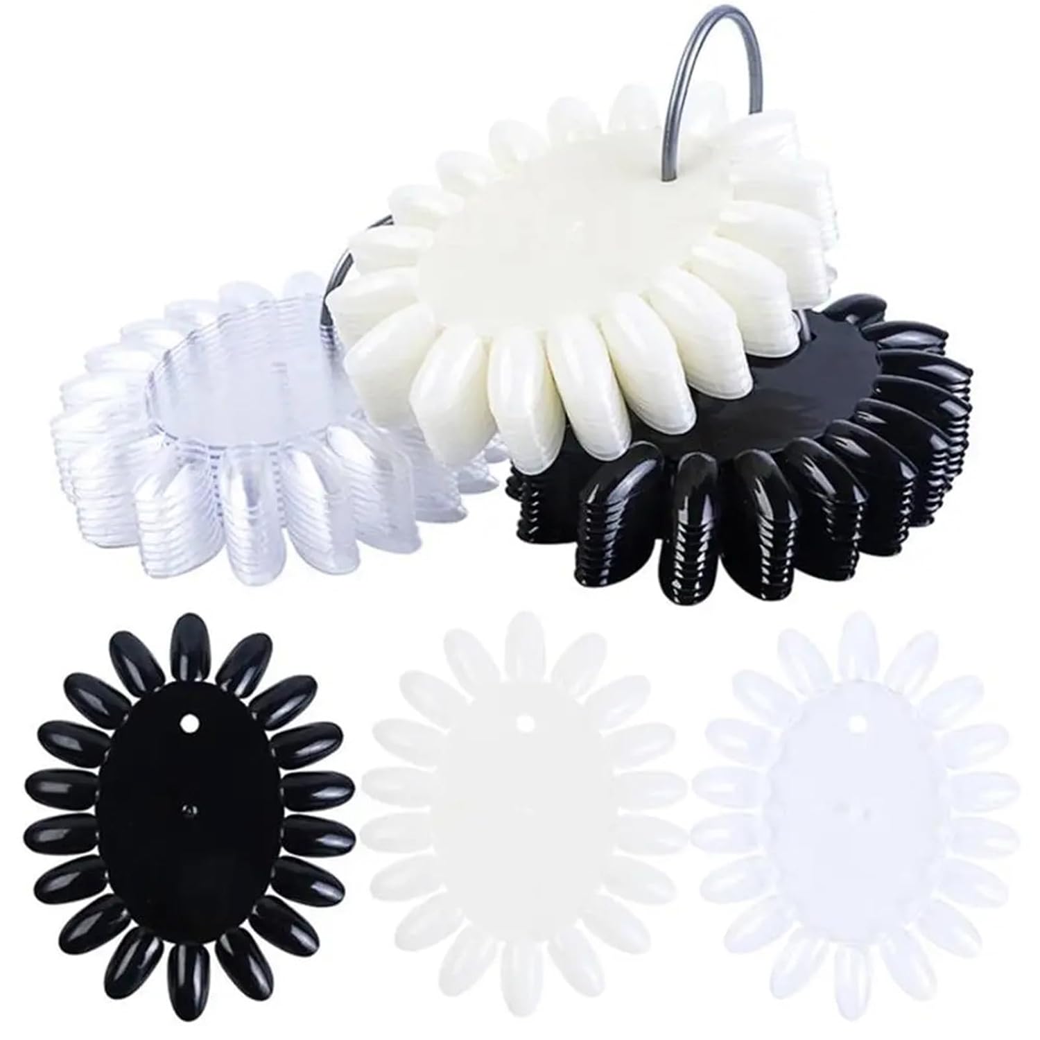 Nail Swatches 1600pcs With Ring Manicure Tool Nail Art Practice Display DIY Polish Color Card False Tips Wheel(Black)