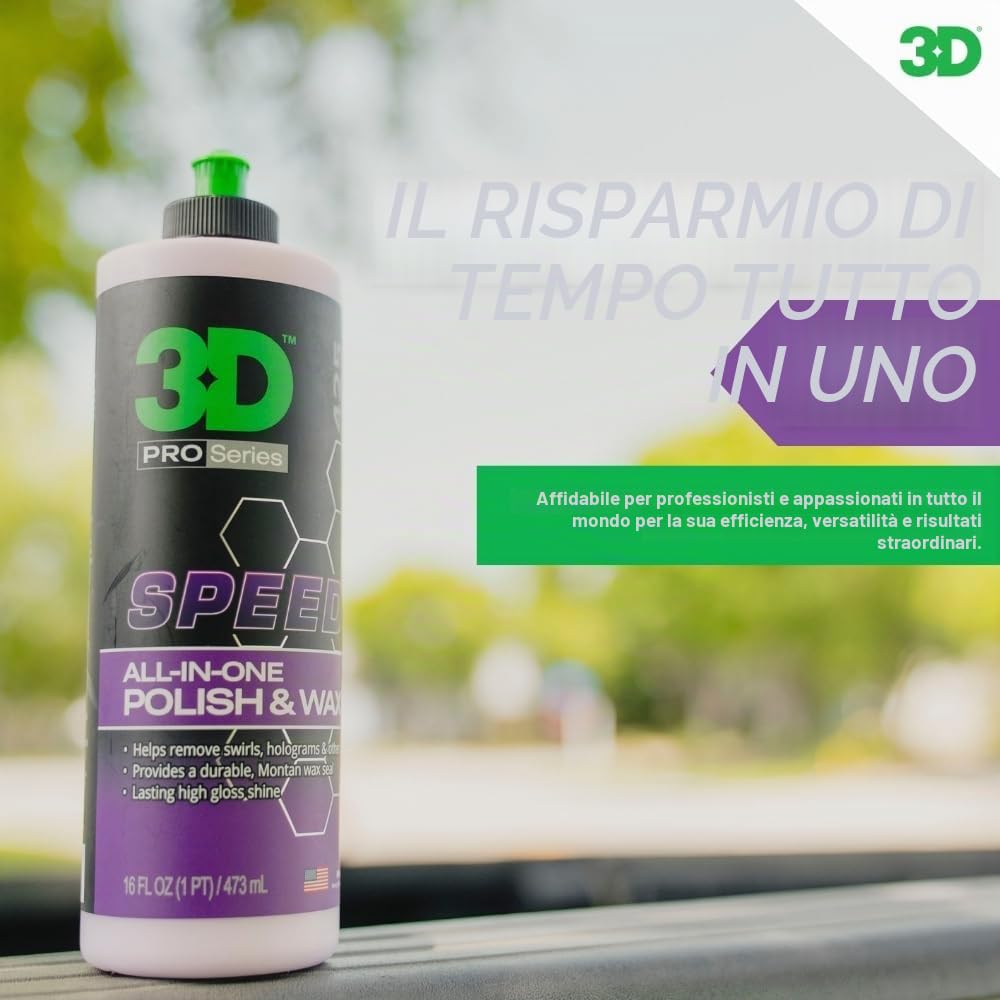 3D Speed | Lucida e Protegge la Vernice in Un Passaggio | Rimuove Graffi e Segni di Vortice | Lascia Una Protezione di Cera | 16 Oz | 0.47 Litri