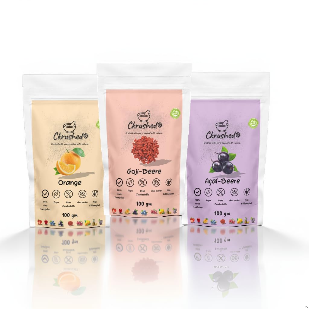 Ckrushed Immunity Shield Set - 3x100g - Orange, Acai & Goji Beeren Pulver - Natürlicher Vitamin C & Zink Booster - Für Immunsystem, Abwehrkräfte & Energy - Vegan & Gefriergetrocknet