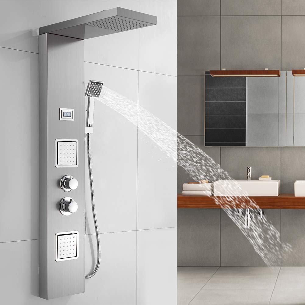 Panneau de douche avec affichage LCD de la température et robinet de pluie