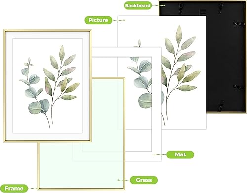 Vista 479 de Golden State Art - Marco de fotos de aluminio satinado clásico de 8 x 10 con alfombrilla de color marfil para fotos de 5 x 7 y cristal real, Dorado