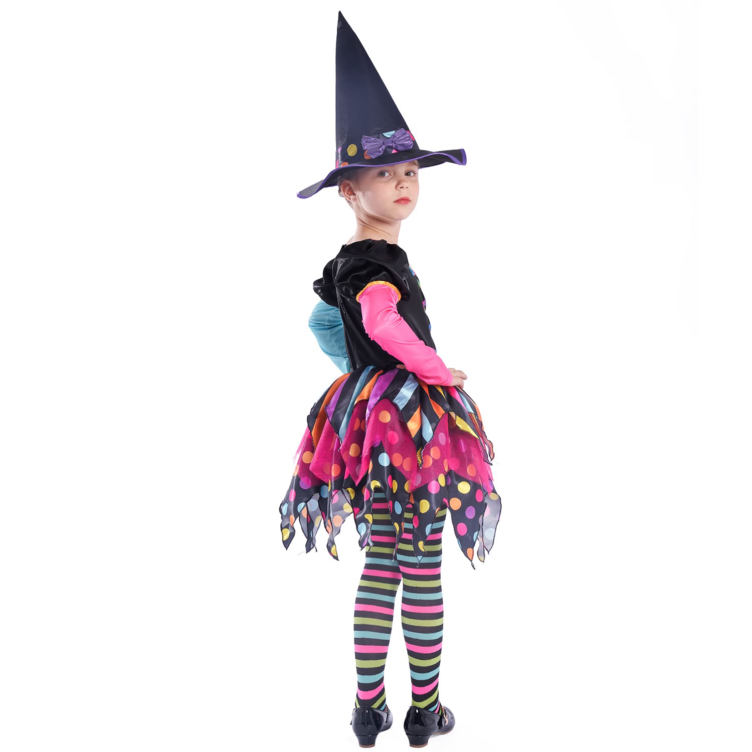 Sincere Party Ragazze Halloween Strega Costume, Deluxe Adorabile Neon Colorato Strega Travestimento con Cappello